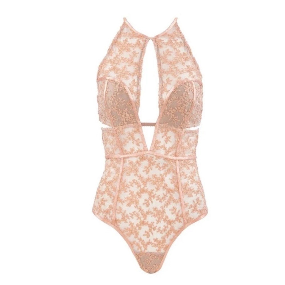 For Love & Lemons NEW Skivvies Miranda Embroidery Bodysuit Orange Floral Large
